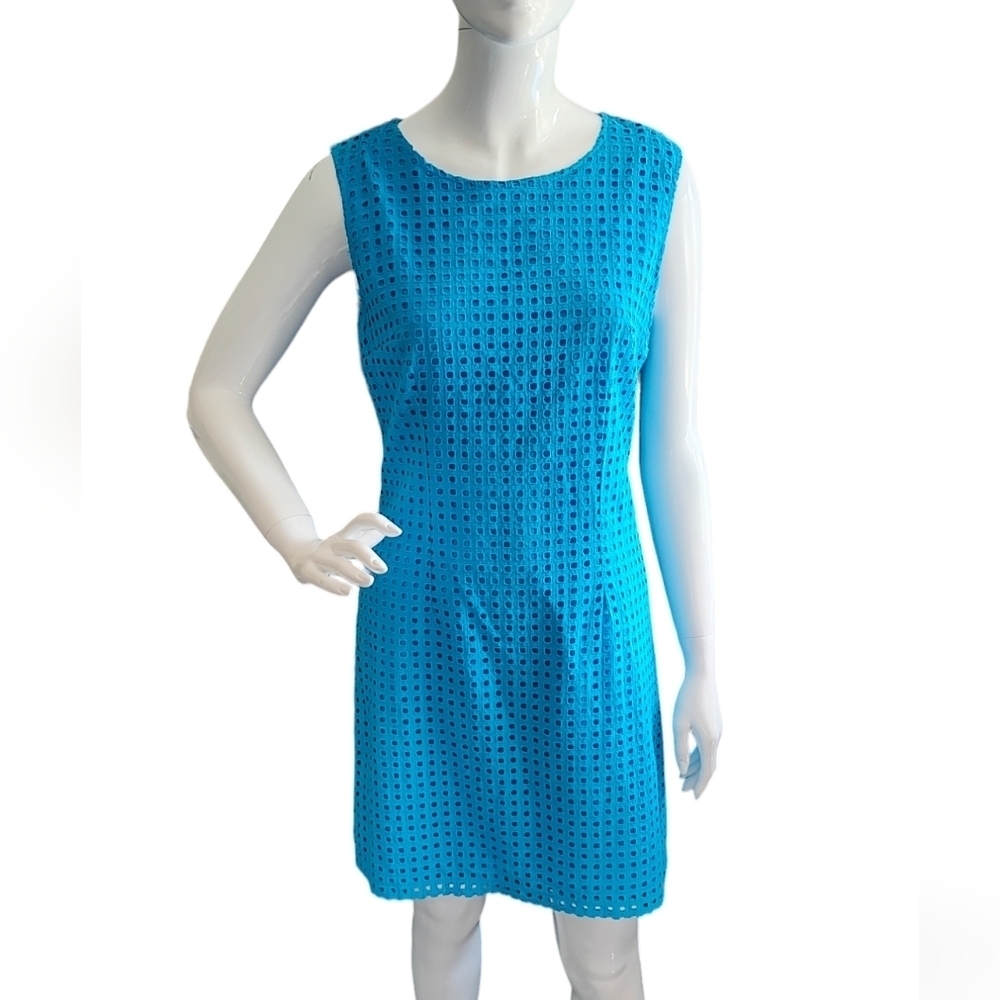 ALFRED SUNG Blue Eyelet Sleeveless Midi Dress Size 8